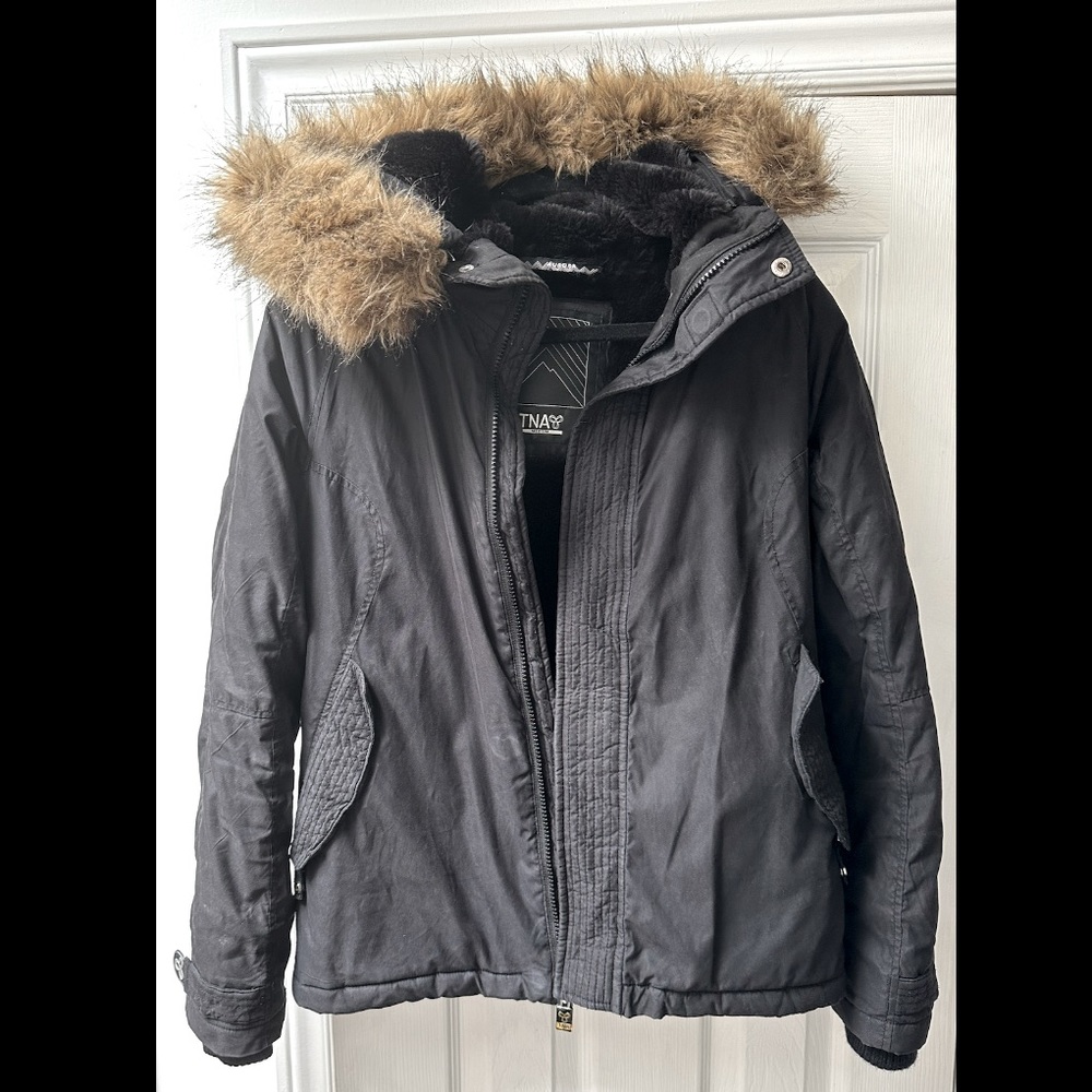 Aritzia TNA Aurora Black Parka - Size M - Faux Fur Trimmed Jacket